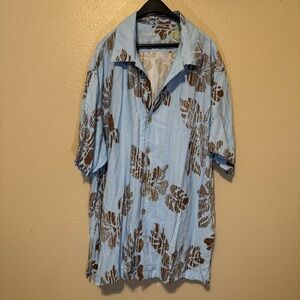 Tommy Bahama Blue Floral Rayon Short Sleeve Button Down Shirt Size XL